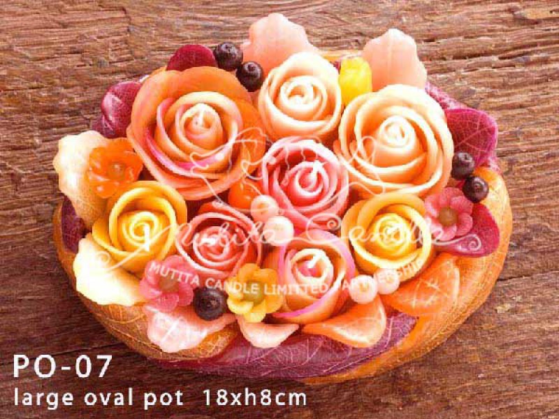 เทียนหอม เดชอุดม : PINK ORANGE ROSES|PASTEL PINK AND ORANGE ROSES CANDLES|PO-07|large oval pot 18 x h 8 cm