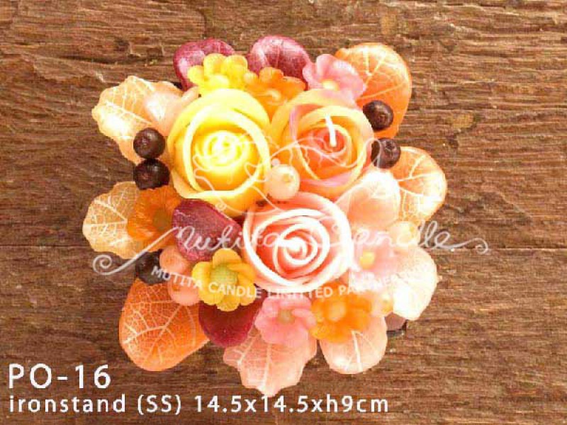 เทียนหอม เดชอุดม : PINK ORANGE ROSES|PASTEL PINK AND ORANGE ROSES CANDLES|PO-16|Ironstand (SS) 14.5 x 14.5 x h9 cm