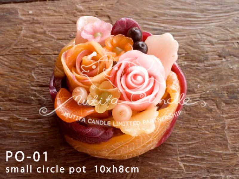เทียนหอม เดชอุดม : PINK ORANGE ROSES|PASTEL PINK AND ORANGE ROSES CANDLES|PO-01|small circle pot 10 x h 8 cm