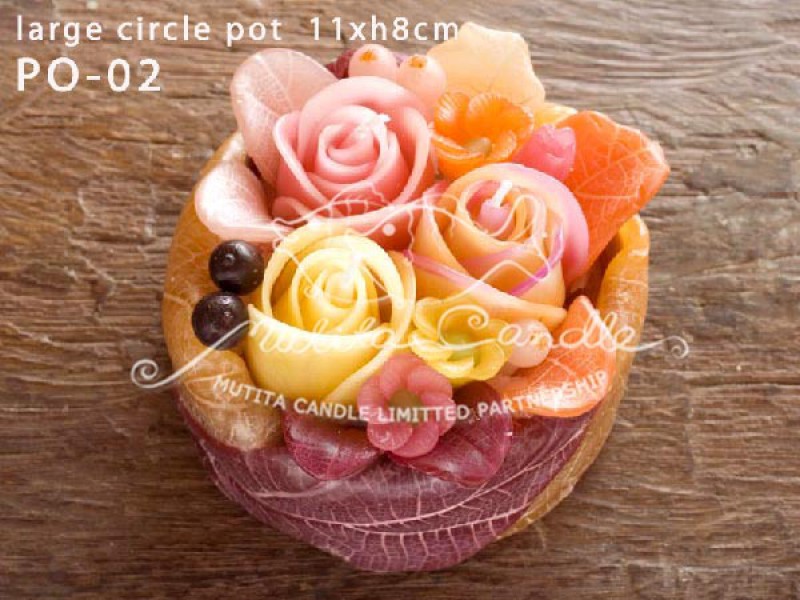เทียนหอม เดชอุดม : PINK ORANGE ROSES|PASTEL PINK AND ORANGE ROSES CANDLES|PO-02|large circle pot  11 x h8 cm