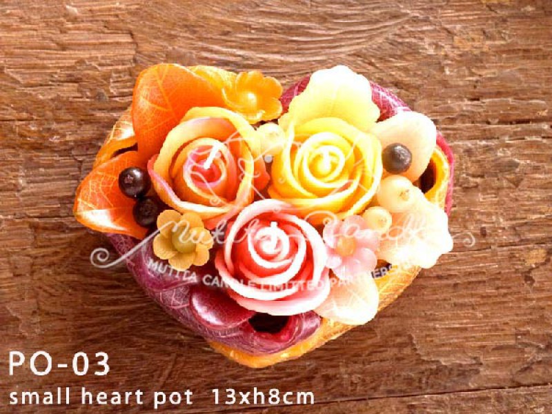 เทียนหอม เดชอุดม : PINK ORANGE ROSES|PASTEL PINK AND ORANGE ROSES CANDLES|PO-03|small heart pot 13 x h 8 cm